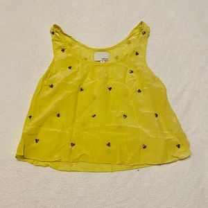 Greylin | Stylish Yellow Rhinestone Sleeveless Crop Top Shirt Blouse